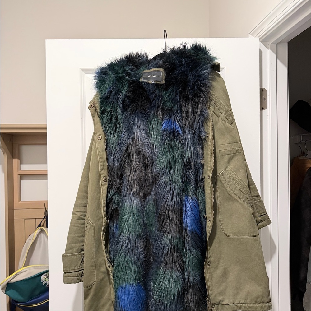 Women's Olive Utility Jacket with Faux Fur Lining